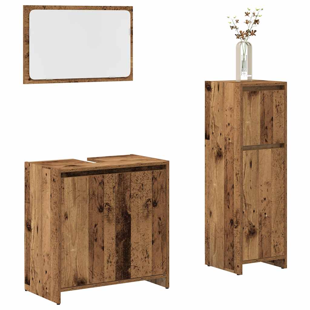 3 Piece Bathroom Furniture Set Rustic Wood Look Engineered Wood