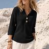 Women's Fashion Color V-Neck Knit Three-Quarter Sleeve Loose Fit Blouse