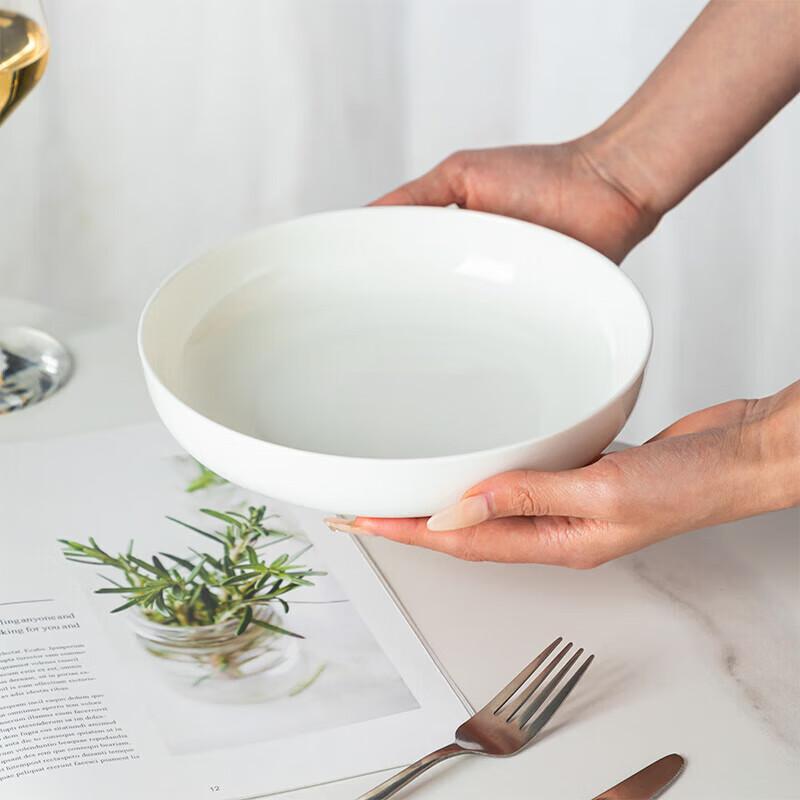 Taoxianghui Ceramic Deep Plates for Home Use, Underglaze Color, Set of 2, Soup Plates And Dishes, 7-Inch Pure White Microwave-Safe Bone China Plates