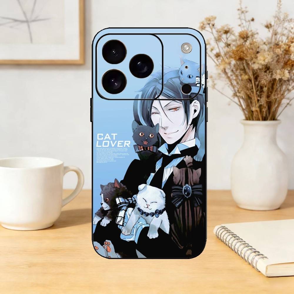 Black B-Butler Anime Sebastian Phone Case For iPhone 17,16,15,14,13,12,11 Plus,Pro Max,SE4Soft Silicone Black Cover