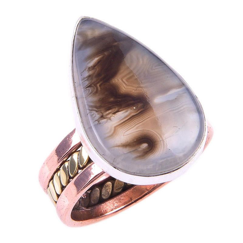 Natural Botswana Agate Gemstone 925 Sterling Silver Two Tone Ring Size 7 T2v86