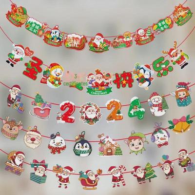 Colorful Cartoon Christmas Hanging Flags for Mall and Supermarket Decor