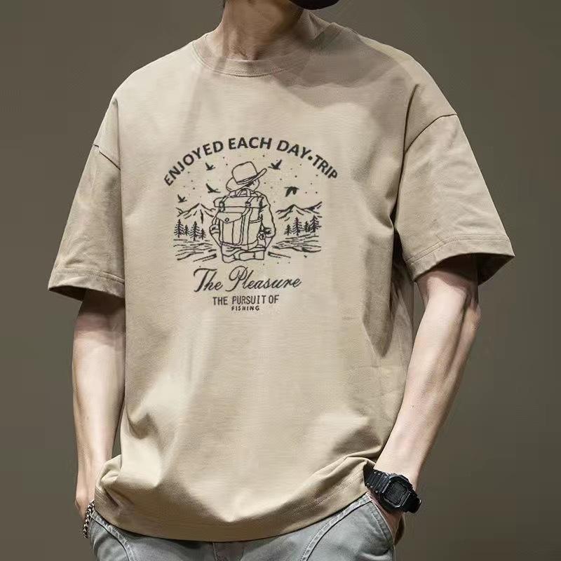 Short Sleeved Men's T-shirt Trendy Brand Heavyweight Pure Cotton 2025 Summer New Men's Clothing Korean Version Men's Loose Casual Top T