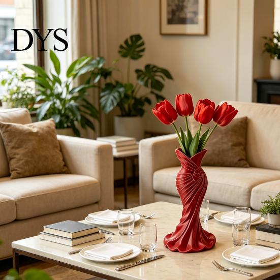 Home Decor Vase 2Pcs 3D Printed Fishtail Dress Decorative Flower Holder Office Indoor Plant Living Room Bedroom Table Shelf Gift for Housewarming