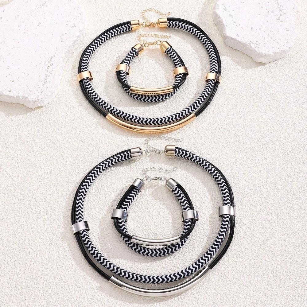 Double Line Metal Tube Jewelry Set Black and White Fashion Jewelry Daily Wear