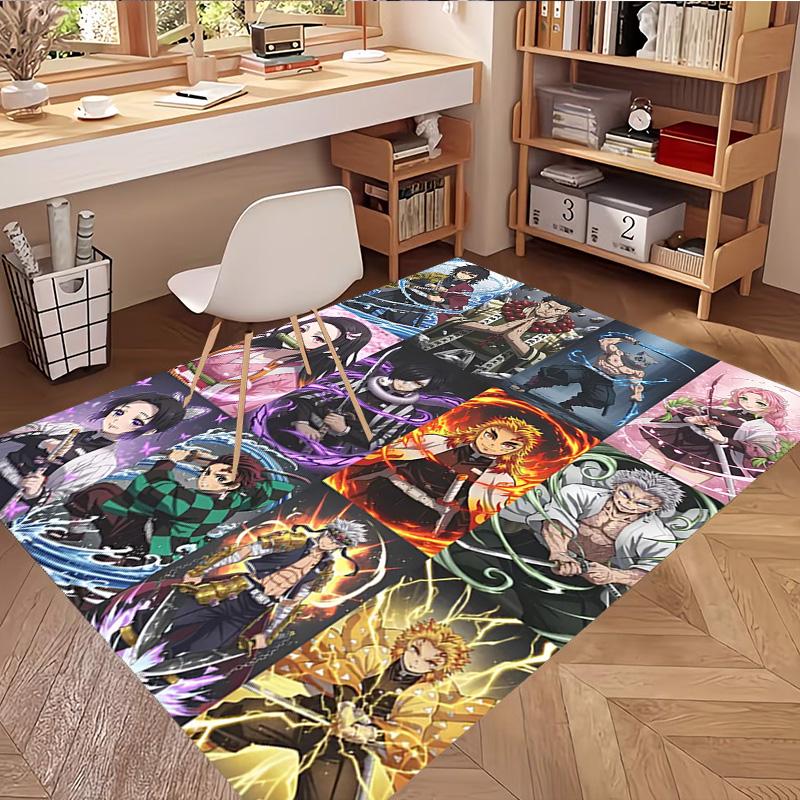 Demon Slayer Print Rug, Washable Floor Carpet, For Entryway Dorm Laundry Room Office Study, Home Decor Birthday Christmas Gift