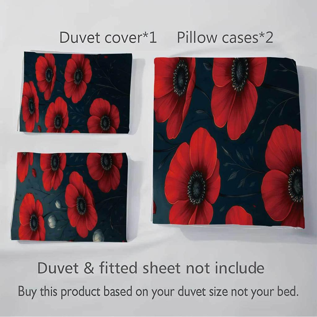 Bett Dreiteiliges Set, Rote Blume 3D Digitaldruck Kissenbezug, Heimtextil Bettbezug 3-teiliges Set