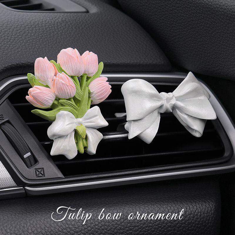 Tulip Car Perfume Aroma Diffuser Flower Long-Lasting Light Fragrance Car Diffuser Stone Fragrance Clip Car Decoration for Girls