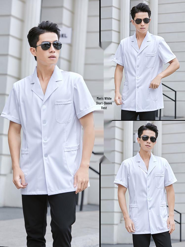 

Чоловічий білий халат з коротким рукавом, медичний робочий одяг для лікарів та стоматологів L