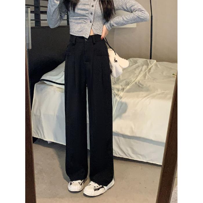 Apricot white wide-leg pants women's spring and summer loose straight casual pants high waist and thin narrow version drape suit pants autumn