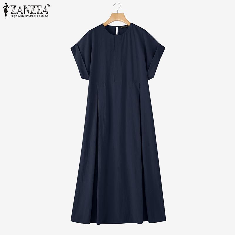 

ZANZEA Винтажное женское повседневное длинное платье с круглым вырезом и рукавами «летучая мышь», мешковатое, плиссированное 2XL