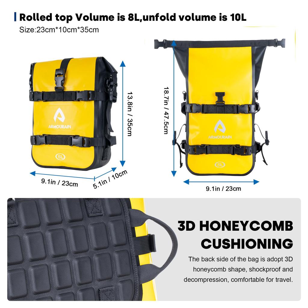 ARMOURAIN Waterproof Motorcycle Side Engine Guard Seat Caban Dry and Tool Bag Bags, 8L, Bag, Bag, Bag, (PVC Yellow, 8L)