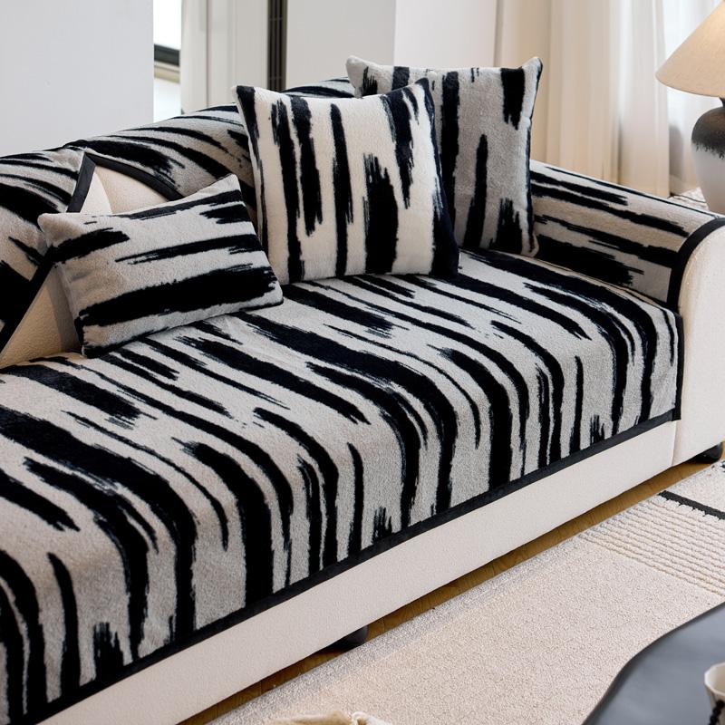 

Утолщенные чехлы для диванов из плюша с кроликом, роскошные нескользящие мягкие чехлы для диванных подушек, высококачественные универсальные диванные полотенца для гостиной 90x210cm серый