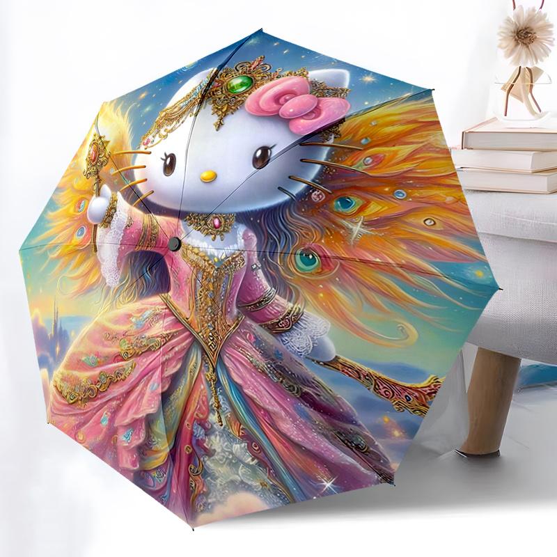 

1pc Hello Kitty Fantasy Wings Umbrella: Automatic Opening/Closing, Foldable Design, Outdoor Use, Festival Gift for Fans & Travelers.H075