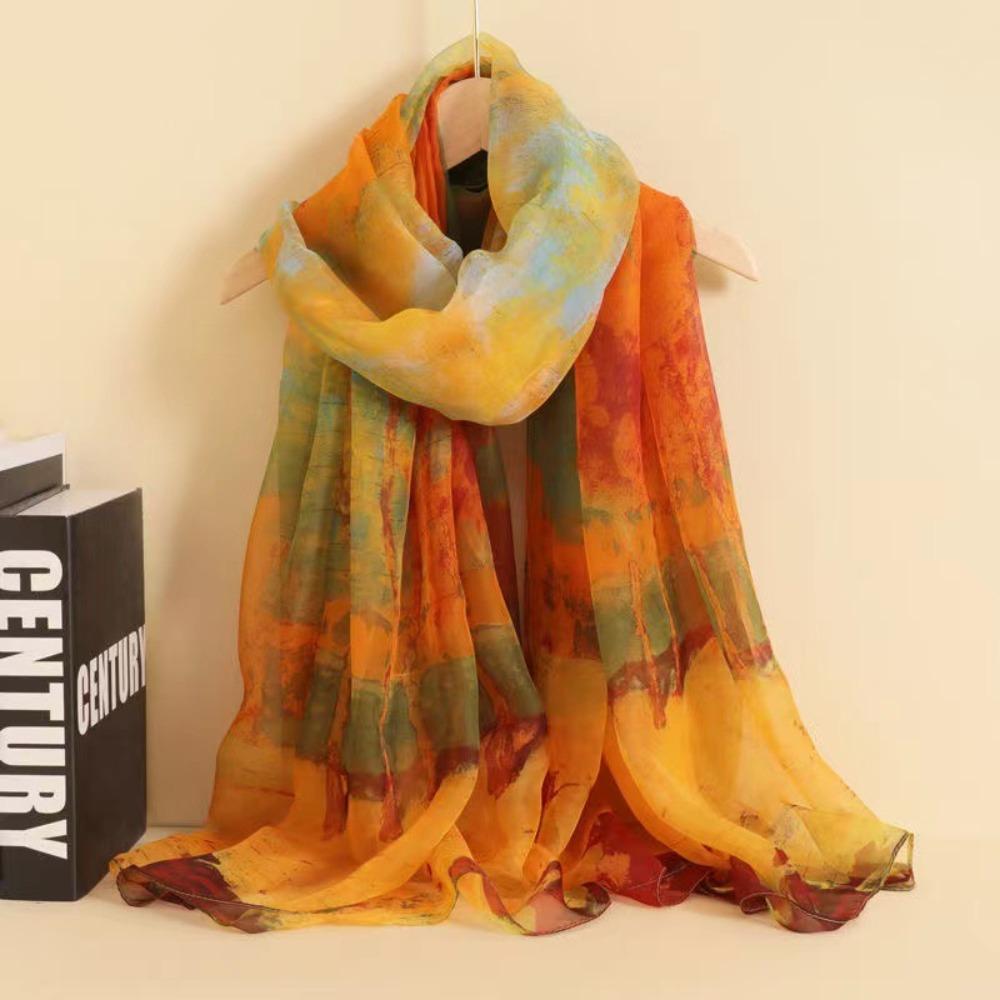 Spring and Autumn Shawl Women's Sunscreen Scarf White with Long Soft Gauze Summer Seaside Large Beach Scarf Travel Silk Scarf