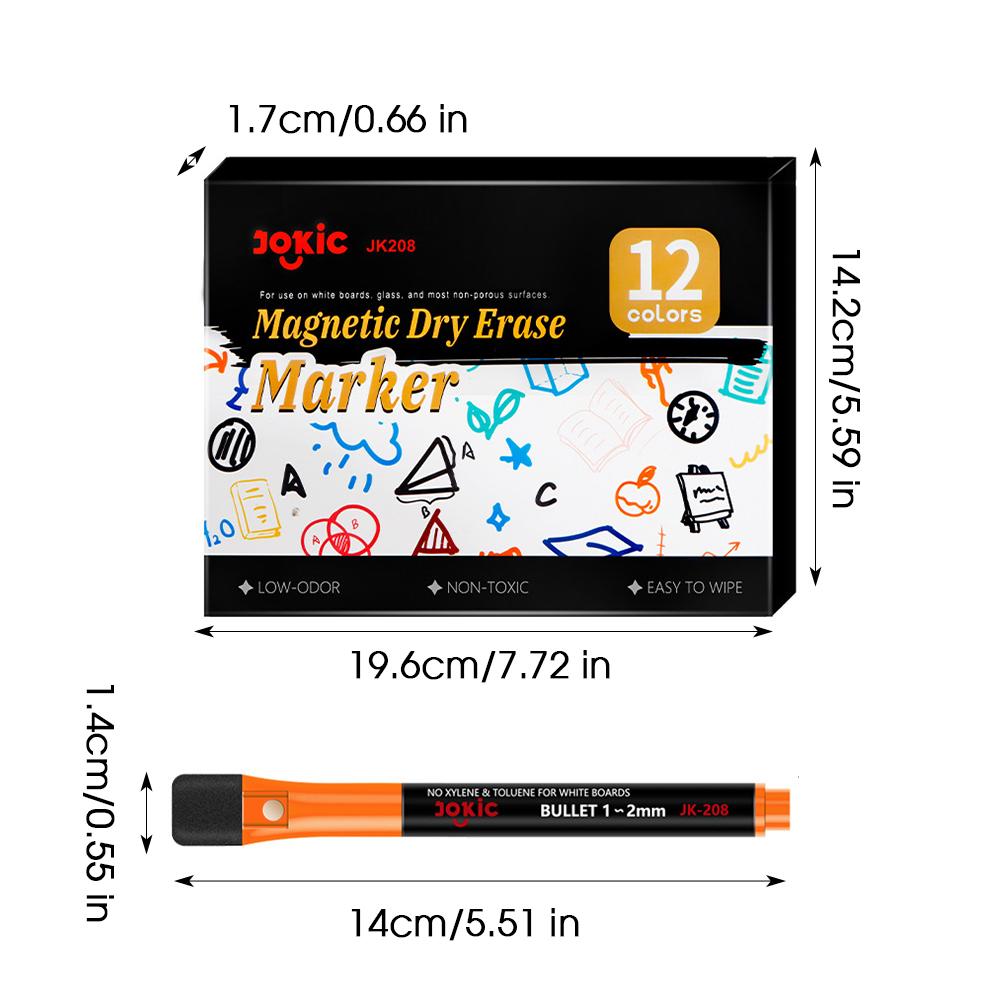 Color Whiteboard Marker Set,Erasable Water-Based,With Bristle Brush,Magnetic Children's Graffiti,12 Color Drawing Pen,Marker