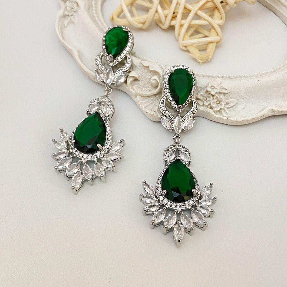 Crystal Pendant Zircon Flower Drop Earrings Silver Needle Stud Earrings  Gifts