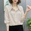 New Fashion Women's Stripe Shirt Spring/Summer Korean Long Sleeve Bottoming Blouse Turn Down Collar Top L-7XL