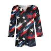 Womens V Neck 3 Quarter Sleeve Independence Day Print Shirt Casual Loose Fit Patriotic Top for Summer and Fall