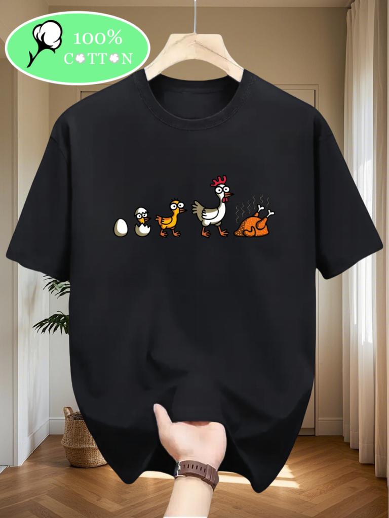 Summer Mens 100 Cotton Printed Chicken Pattern T Shirt  Comfortable Year Round Workwear Suitable for Poultry Farming Use