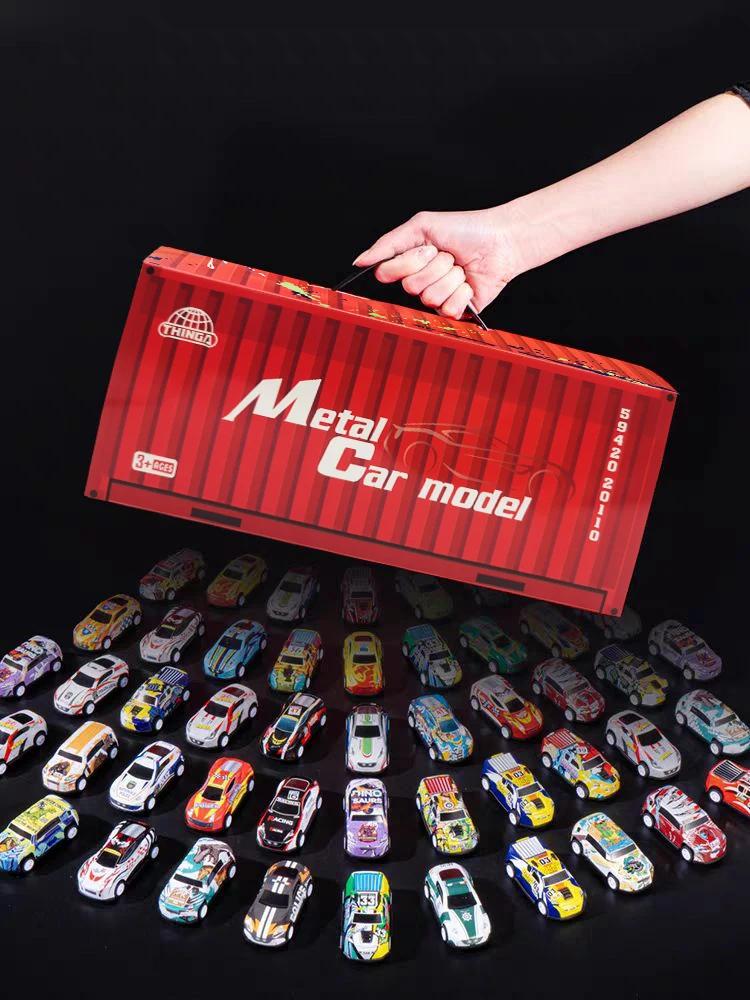 48 Mini Pull Back Cars Set Racing Alloy Car Model Kids Toy Cars Vehicles with Map Classic Car Models Storage Box Christmas Gifts