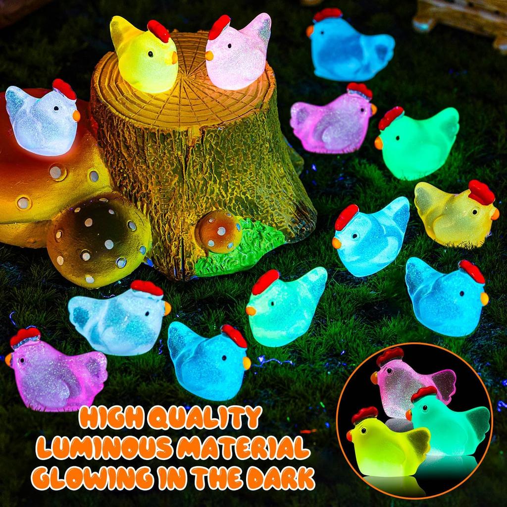 50Pc Luminous Mini Chicken Figurines Resin Miniature Animals Tiny Chickens For Dollhouse Micro Landscape Diy Outdoor Party Decor