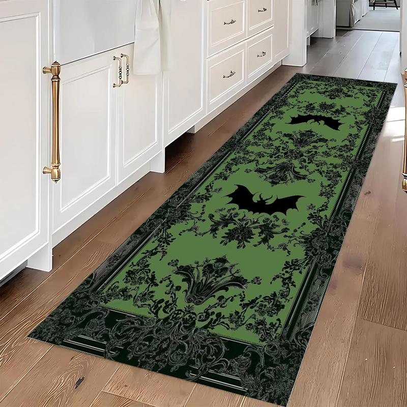 Gothic Skull  Bat Runner Area Rug Carpet Non Slip Washable Floor Mat  Doormat for Hallway Kitchen Entryway Edgy Dark Rug