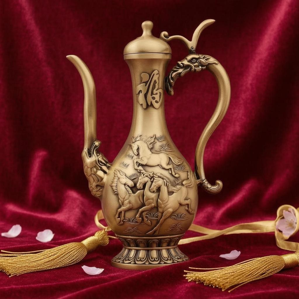 Lidded Brass Spirit Pot ChineseStyle Ornate Vintage for Home Display
