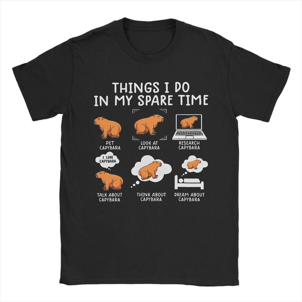 Funny Capybara With Ufos Tshirts Unisex Unisex Unique Cotton Tee Shirt Round Collar Short Sleeve T Shirt Gift Tops