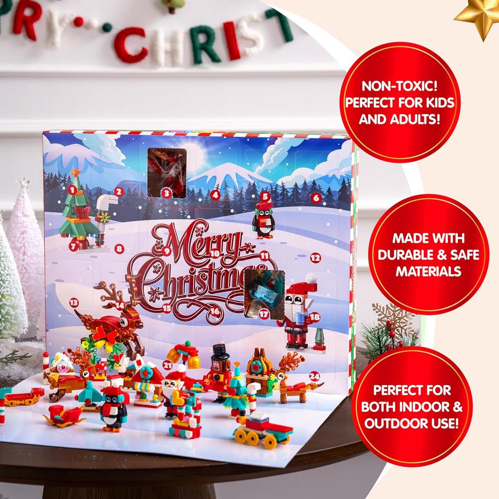 JOYFY 2025 Christmas Advent Calendar Building Blocks 24 Days Christmas Theme Countdown Toy Set for Boys Girls Xmas Party Favor