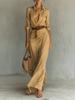 2025 Independent Station European and American Women's Clothing Autumn Elegant Temperament Sexy Solid Color Irregular Folds Belt Dress