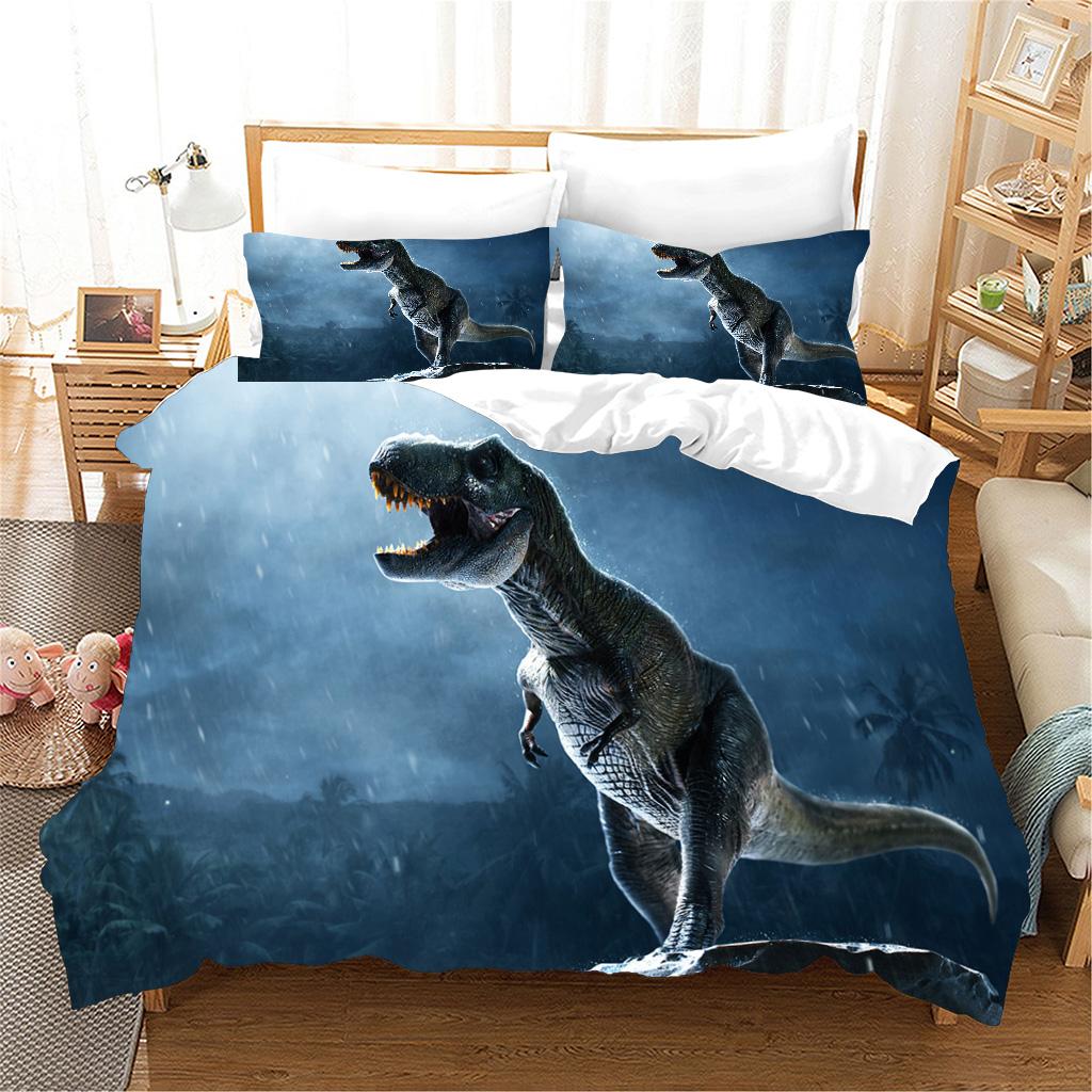 3 stk Sengesett 3d Dinosaur World Tyrannosaurus Rex Kids Barn Mikrofiber Polyester Seng Dynetrekk Sett Og 2 stk Putetrekk