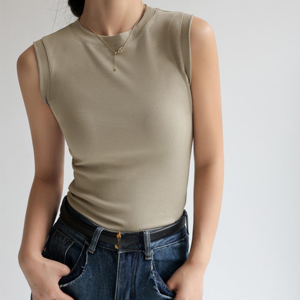 Round Neck Tank Top Stripe Knit Halter Crop Tops Women Summer Camis Chest Pad Camisole Fashion Casual Tube Female Sleeveless Cropped Vest