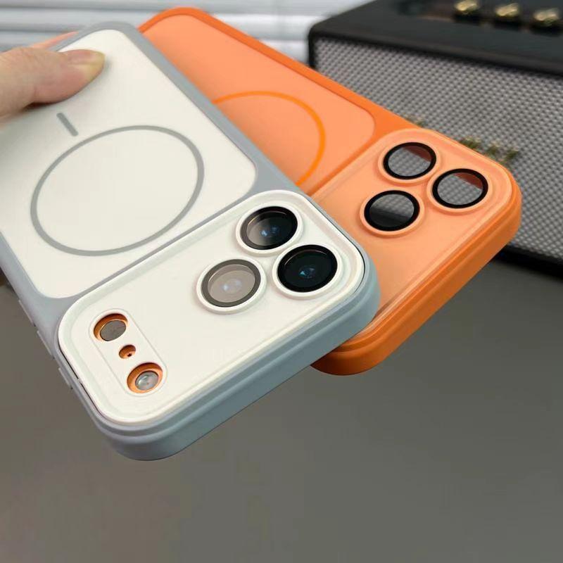 Contrasting color magnetic suction Apple 17PROMAX mobile phone case is suitable for iPhone16 integrated button protective case 11 advanced sense