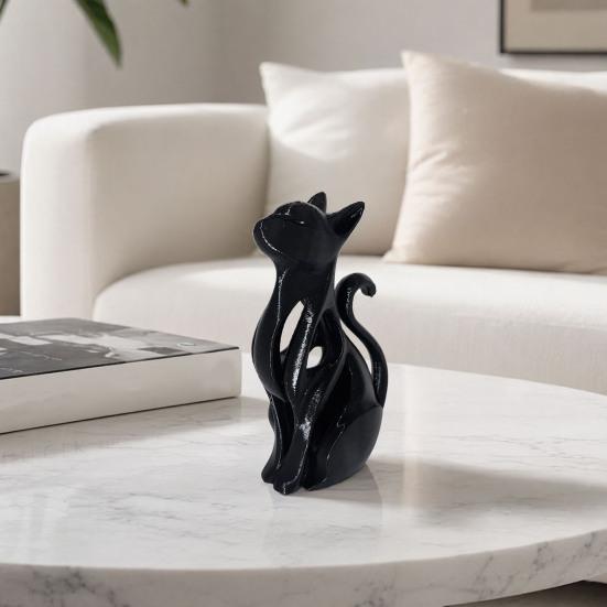 DYS 3D Printed Hollow Cat Figurine, Modern Black White Kitten Statue, Artistic Animal Sculpture Desk Decoration, Gift for Lovers