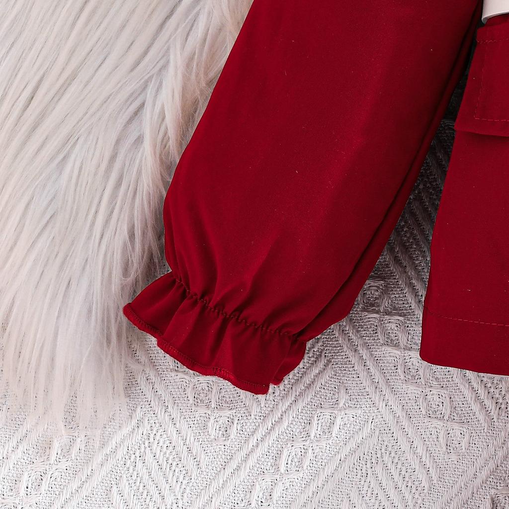 Autumn Winter New Girls' Long Sleeve + White Belt Top Ruffled Blazer Long Pants Three-Piece Set