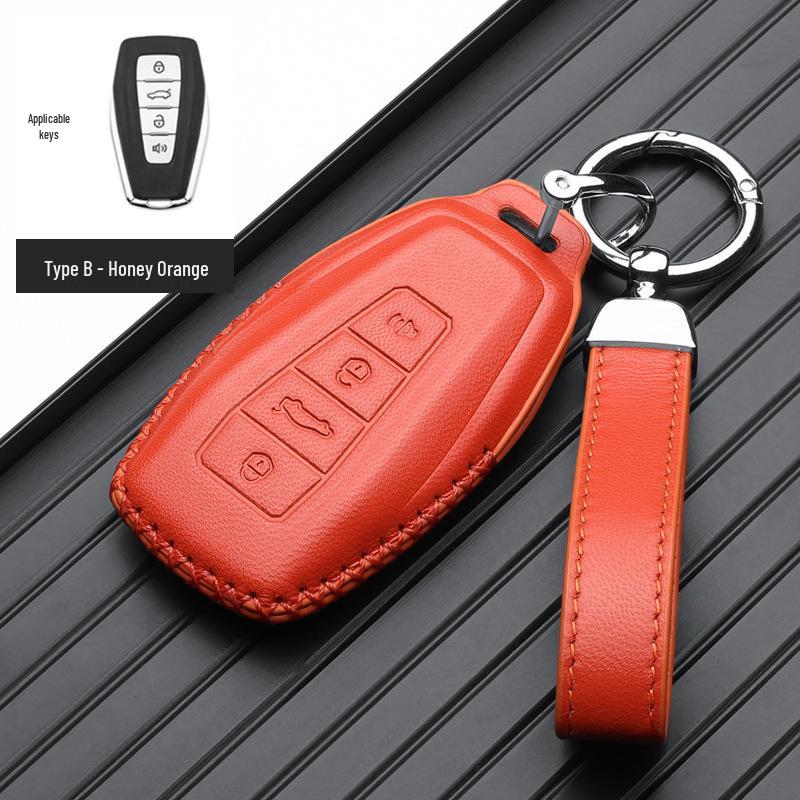 Genuine Leather Key Case for Geely Boyue, Xingyue L, Binyue ICON, Xingrui, Panda Mini - Premium Metal Shell