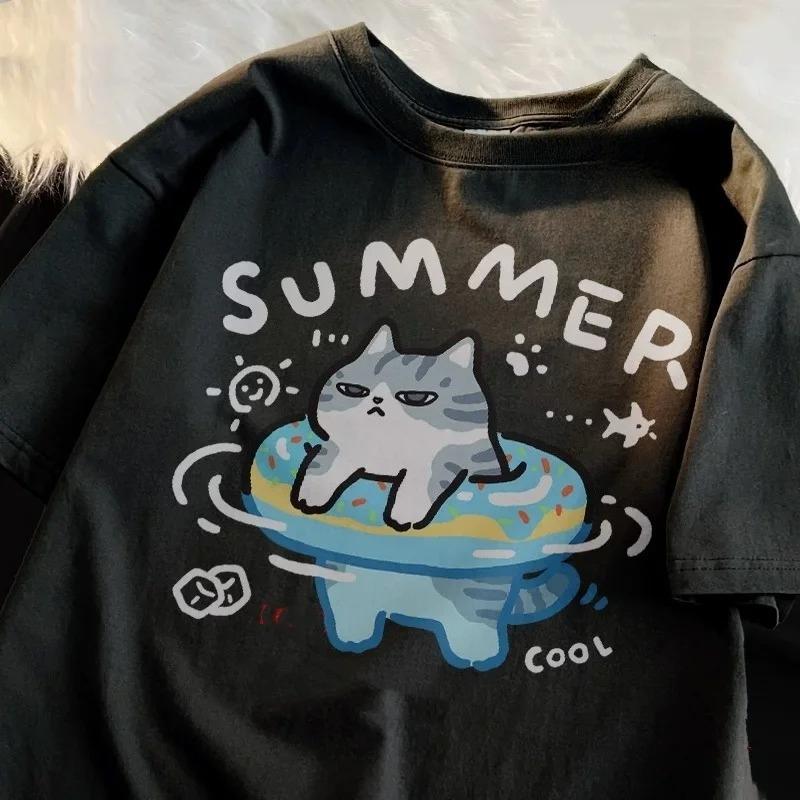 Fabric Casual Fit Urban Aesthetic Style Casual Tees Japanese Art Tee Women Short Sleeve Round Neck Breathable