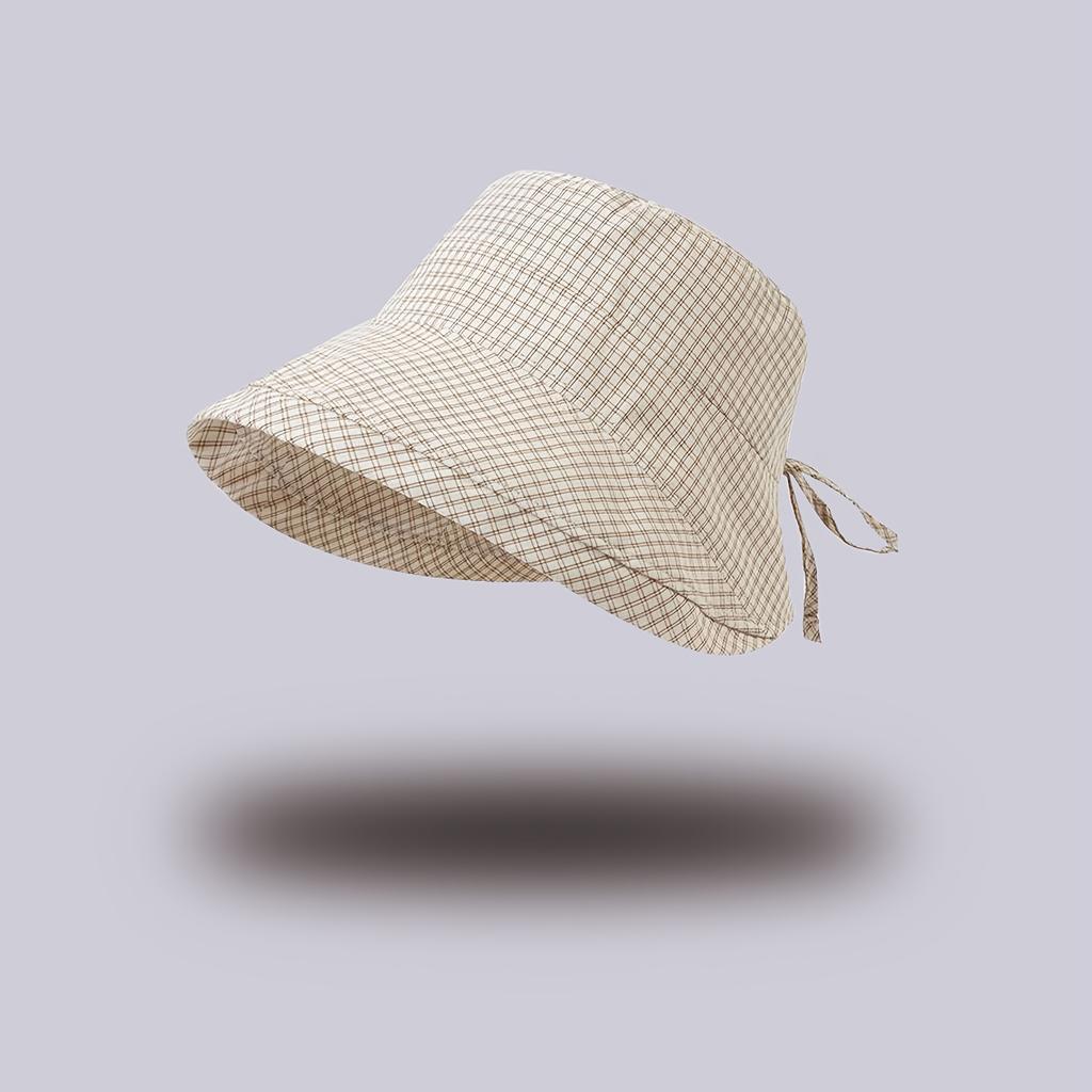1Pc Women's Wide-Brim Bucket Sun Hat - Plaid Print Fisherman Hat, Suitable for Travel, Beach, Hiking - Wide-Brim Outdoor Sun Hat