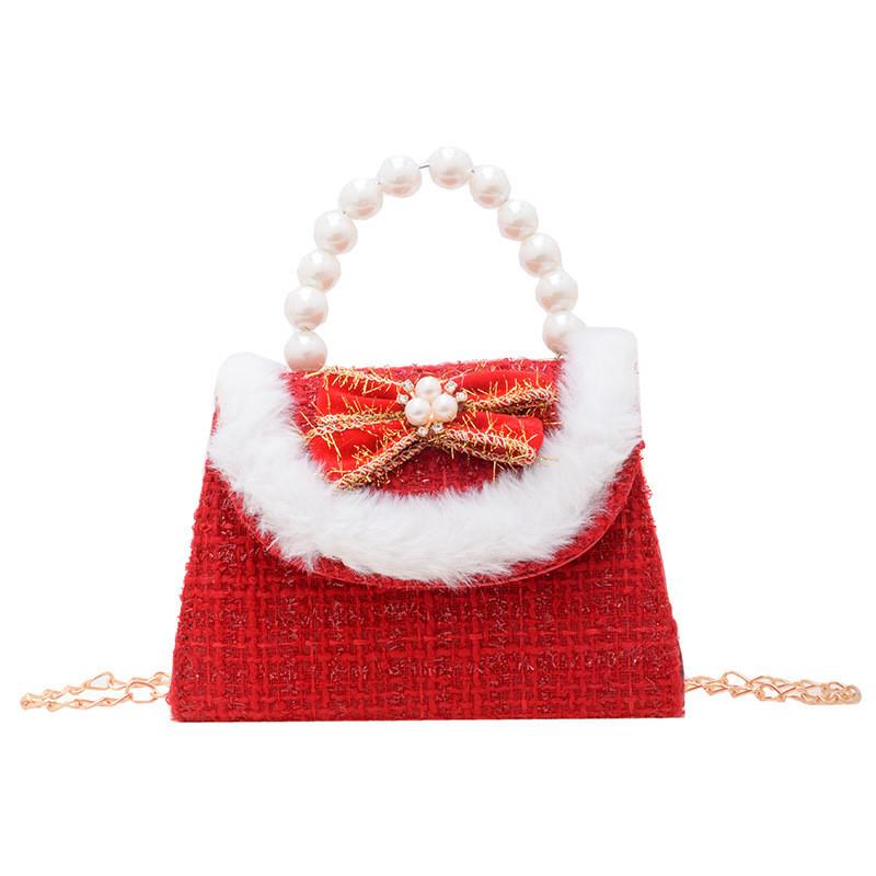 Adorable Red Pearl Handheld Princess Purse For Little Girls With Charming Cartoon Design