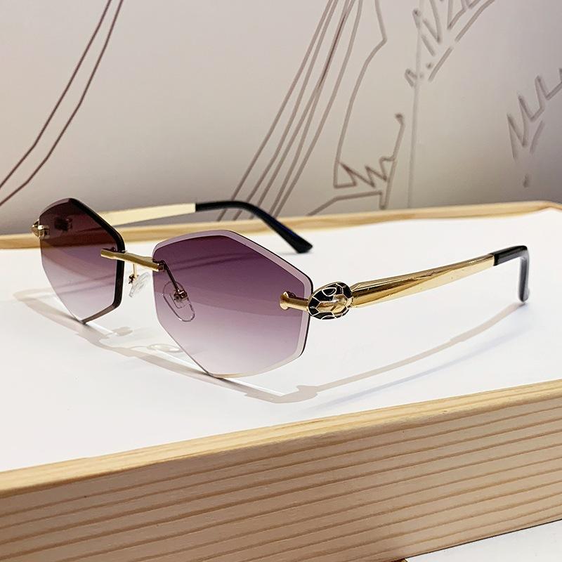 European and American fashion niche trendy brand retro rhombus frameless sunglasses light luxury literary and artistic style sunglasses