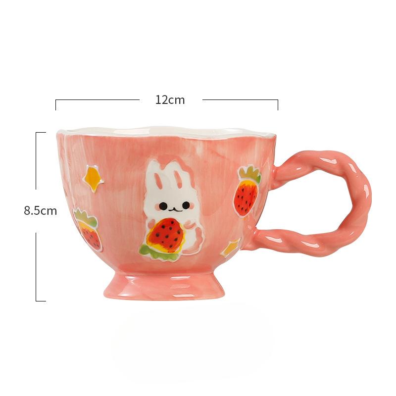 Cute Creative High Value Cartoon Home Hand-painted Breakfast Cup with Spoon with Handle Underglaze Color Large Capacity Ceramic Cup
