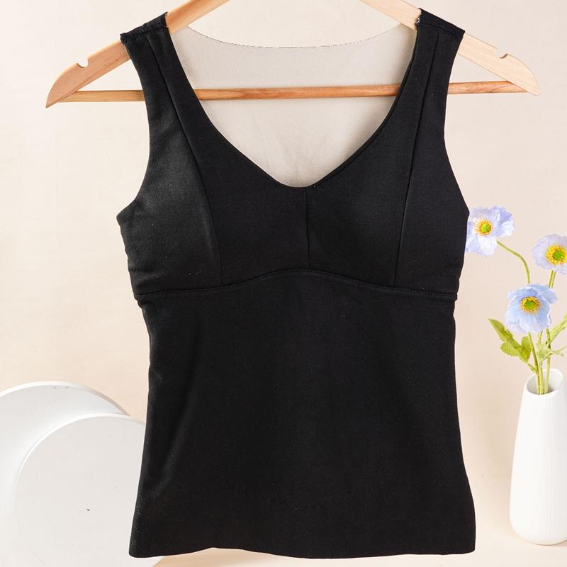 

Осень-зима, шерстяное термобелье, женский бархатный жилет с подкладками для бюстгальтера, беспроводные бюстгальтеры с v-образным вырезом, облегающие теплые майки XL чёрный