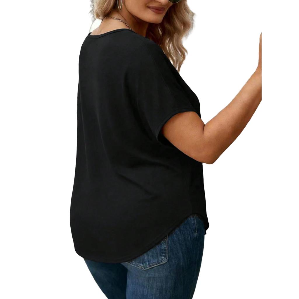 Women's Casual V-Neck Short Sleeve Blouse with Three Buttons Color for Everyday Wear