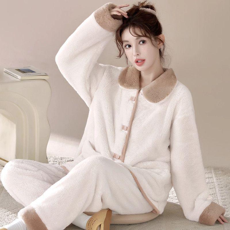 

Жіночий затишний фланелевий піжамний комплект Осінь/Зима - Теплий, з підкладкою з флісу, вільний крій, для носіння вдома або на вулиці 2XL (Recommended for 145-160 lbs)