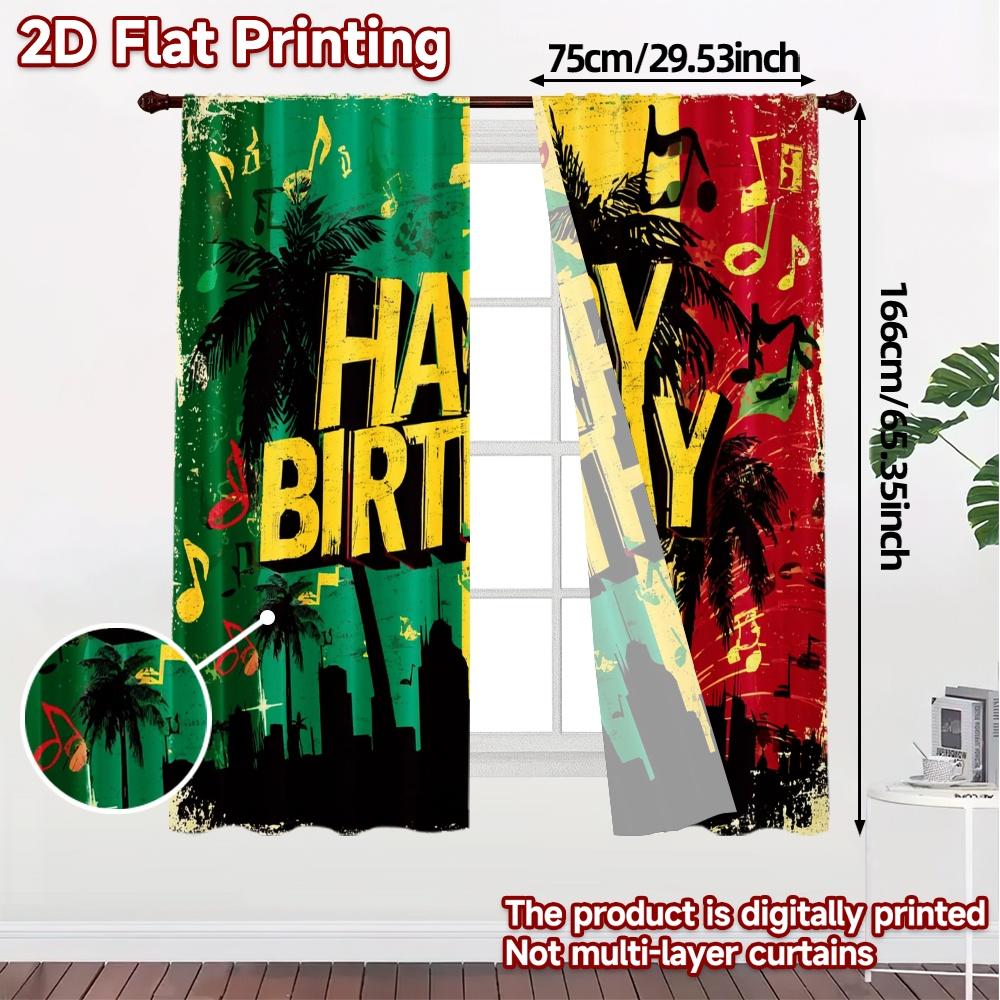 2pcs   2D FLAT PRINTING Curtains (Without Rod) Tropical Birthday(1) Modern Curtain Fabric Yarn Curtains Decorations Outdoor