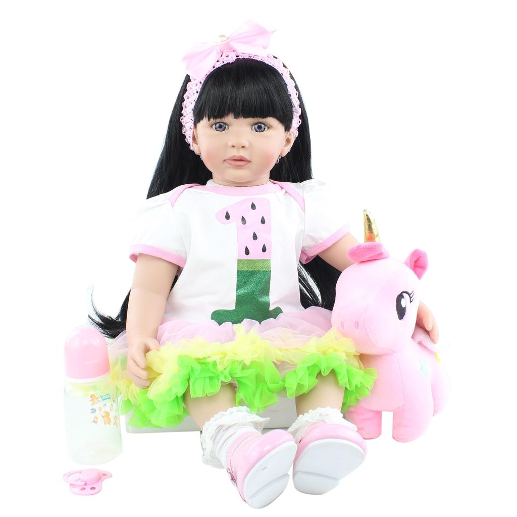 BZDOLL 60 cm Silicone Reborn Bambino Bambola Giocattolo per Ragazza 24 Pollice Vinile Principessa Bambino con Panno Corpo Vivo Bebe Dress Up Kid Regalo di Compleanno