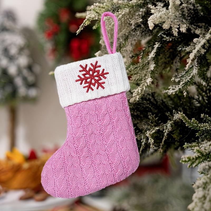 1PC Pink Christmas Socks Letter Embroidered Gift Pendant Knitted Letter Christmas Socks 3d Pendant Gift Bag