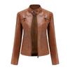 Neue Damen Freizeit Lederjacke Stehkragen Jacke Schlanke Jacke Damen Einfarbig Damen Lederjacke