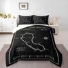 Melbourne Grand Prix Circuit F1 Track Map Bedding set (1 duvet cover, 2 pillowcases, duvet not included), Black White Albert Park Racing Art Print
